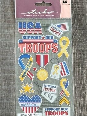 💞 New USA America Support Our Troops Freedom Flag Foil Scrapbook Craft Stickers